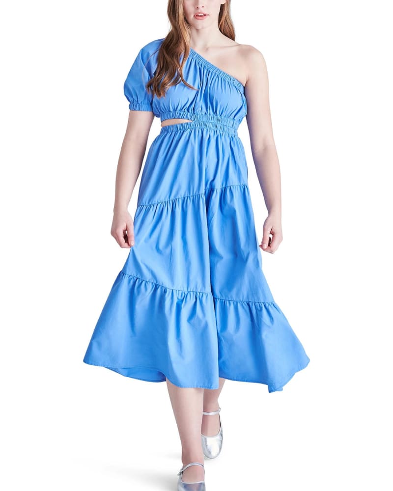 Front of a model wearing a size Large Leena Maxi Dress In Indigo in Indigo by STEVE MADDEN. | dia_product_style_image_id:342245